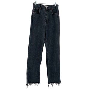 Zara Women's Black High Waisted Straight Leg Jeans Size 6 Frayed Distressed